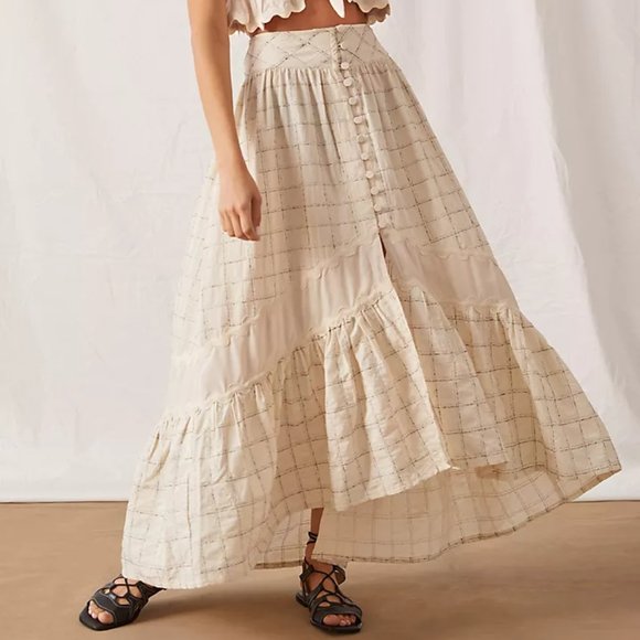 RAISSA A-Line Button Front Midi Skirt - Picture 1 of 15